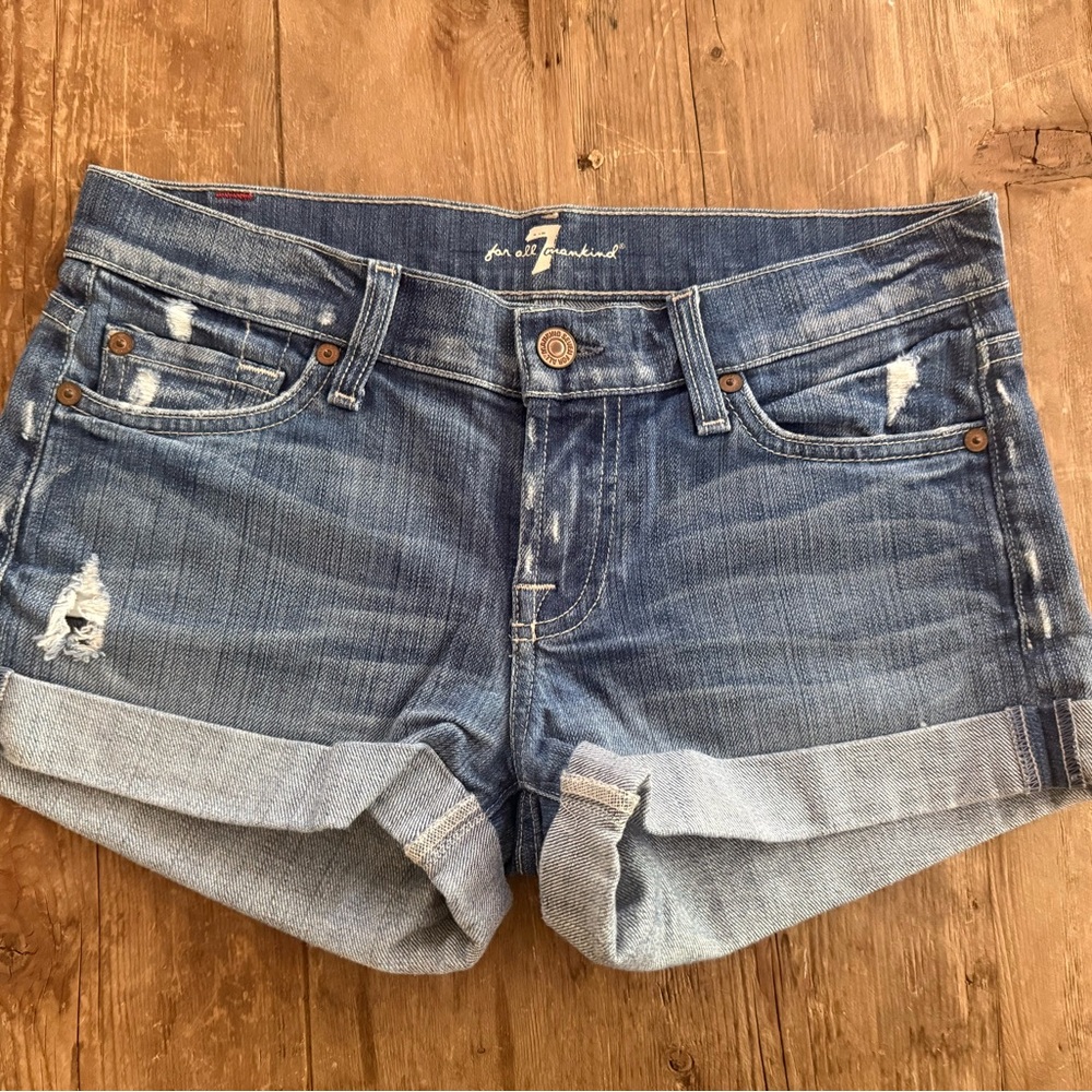 Seven For All Mankind Denim Rolled-Hem Distressed Women’s Shorts - Blue Size 26